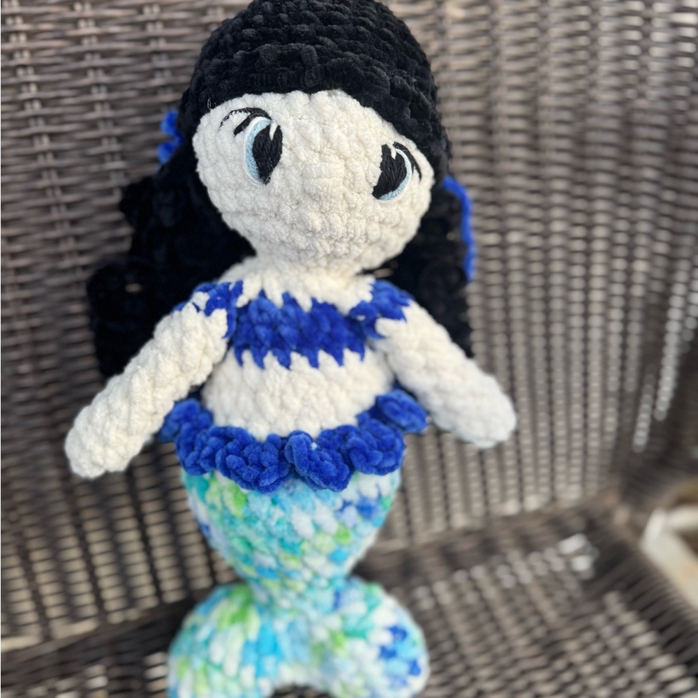 Handmade Mermaid Plush Doll - Black, Blue, and Green